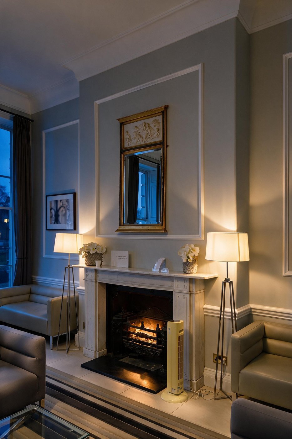 Fireplace and lamplight