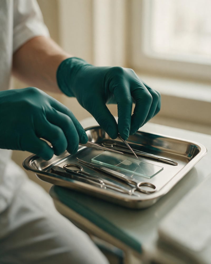 Sterile tray prepared for a guided biopsy